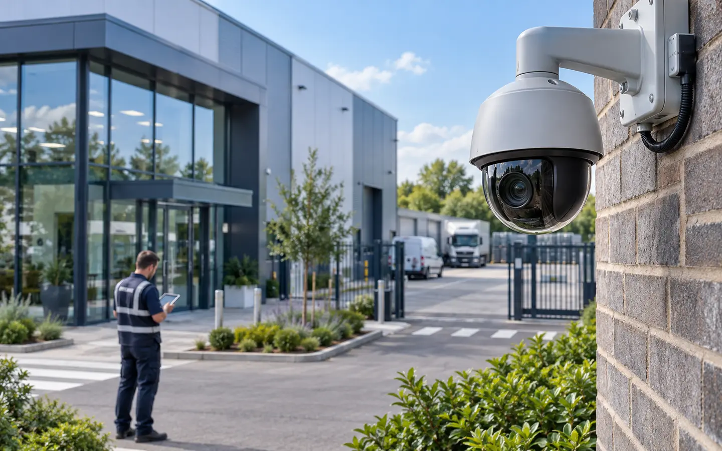 Professionally installed CCTV camera at a modern commercial site